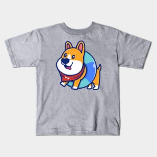 Cute Corgi With Swim Ring Kids T-Shirt